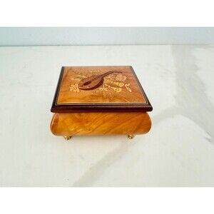 Vintage Italian Box Burl Wood Veneer Trinket Brass Footed - Velvet Lined, Hinged